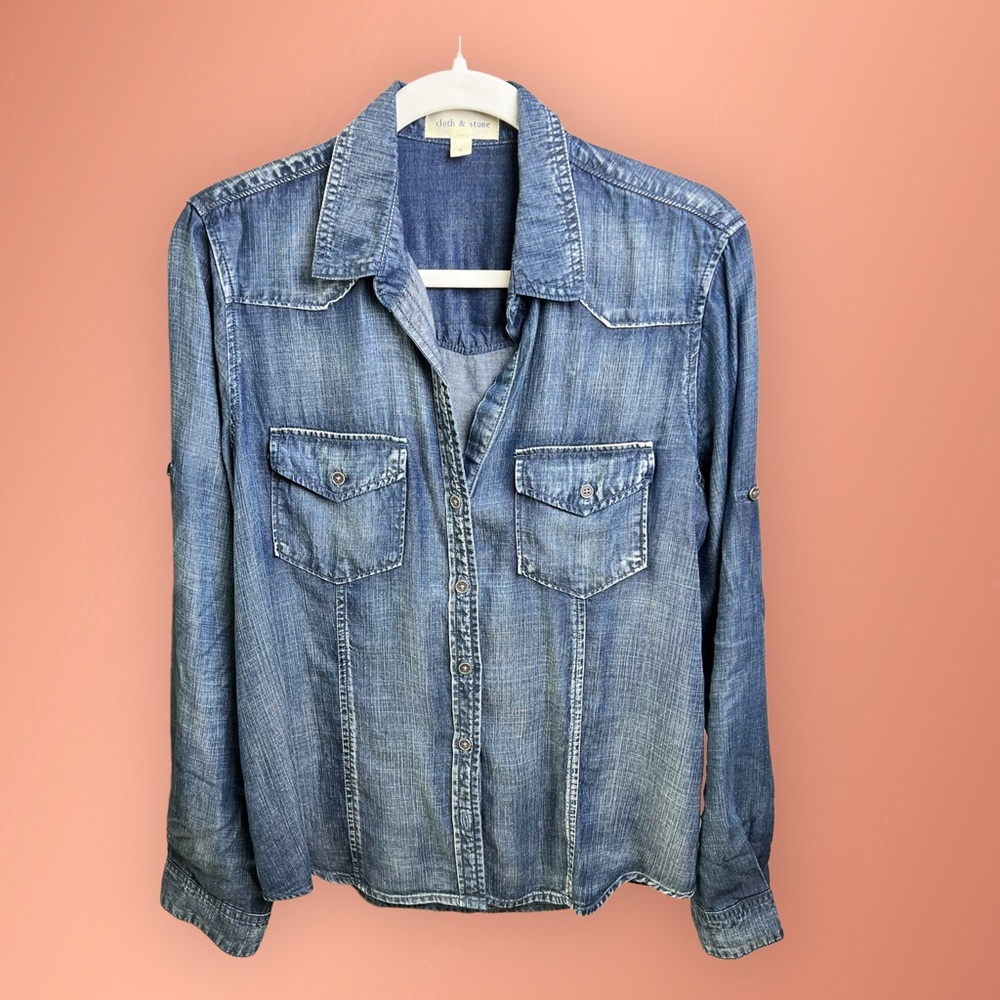 🌼 FREE w/any order❗️ANTHROPOLOGIE CLOTH & STONE 100% lyocell/tencel denim top - Picture 4 of 12